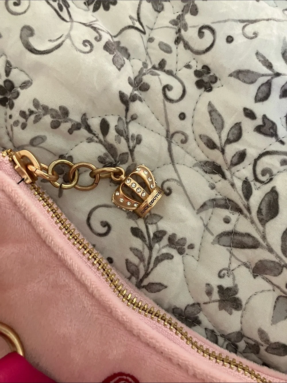 (No pom poms on it) Juicy Couture Two-Tone Pink Embroidered Shoulder Bag